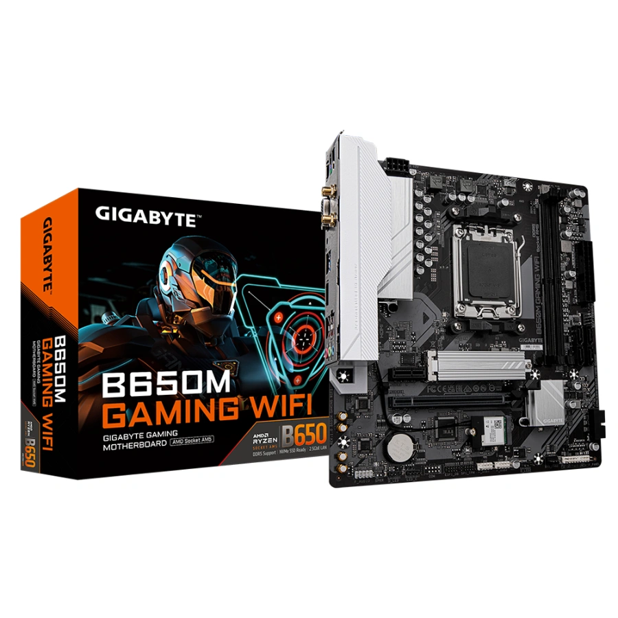 B650M GAMING WIFI-01 Tarjeta Madre GIGABYTE B650M GAMING WIFI / BLUETOOTH 4.2 / Micro-ATX / AM5 / 128GB x2 DDR5 6400Mhz AMD EXPO, XMP / Sata / M.2 PCIe 4.0 / HDMI, VGA / USB 3.2 - Imagen 1