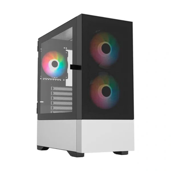 Gabinete Gamer BALAM RUSH Nitrox Aircool 5500 ABW / ATX / Cristal Templado / Incluye 3 Ventiladores ARGB / USB 3.0, USB 2.0, USB Tipo-C / Negro-Blanco - Image 1