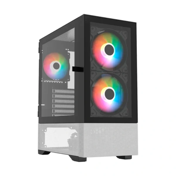 Gabinete Gamer BALAM RUSH Nitrox Crystal 5500 CBW / ATX / Cristal Templado / Incluye 3 Ventiladores ARGB / USB 3.0, USB 2.0, USB-C / Negro-Blanco - Image 1