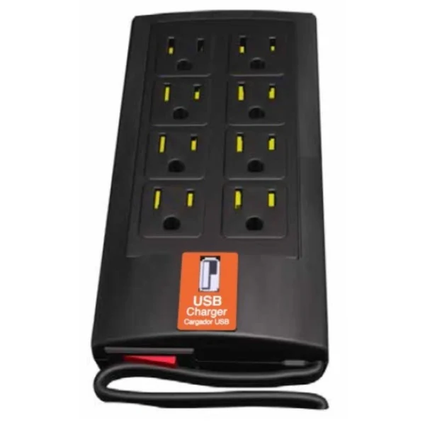 Barra Multicontacto Complet BRC-1-005 / 720W / Entrada 120V / 8 Contactos / 1 Puerto USB / Supresor de Tensión / Negro - Image 1