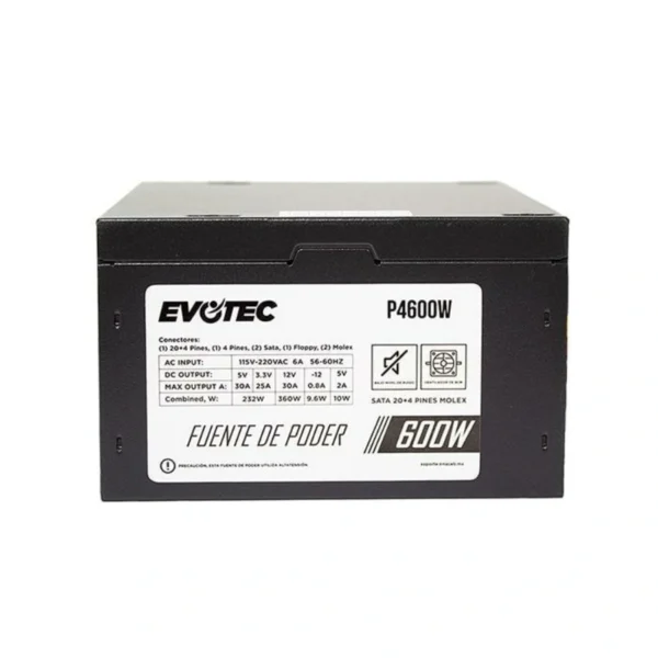 Fuente De Poder Evotec P4600W / 600w / Sin Certificación / No Modular / 24pin / CPU 4 / Sata / Molex / Negro - Image 2