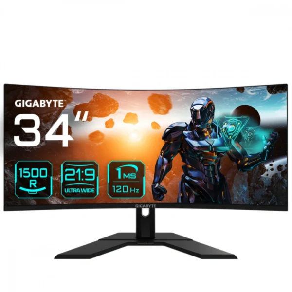 Monitor Gamer Curvo GIGABYTE GS34WQC / 34" / 3440 X 1440P WQHD / 120Hz / VA / 1MS / X1DP, X2 HDMI, 3.5MM / Flicker Free, Low Blue Light / Negro - Image 1