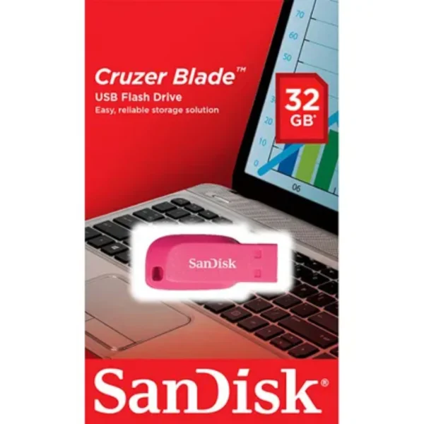 Memoria USB SANDISK CRUZER BLADE / 32GB / Interfaz USB 2.0 / Sin Tapa / Color Rosa - Image 1