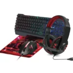 Kit Gaming 4 En 1 NECNON NGC-PEGASUS RGB / Alámbrico / Audífonos, Teclado, Mouse, Mousepad / 1000DPI, 3 Botones, Óptico / Español / Color Negro Y Rojo