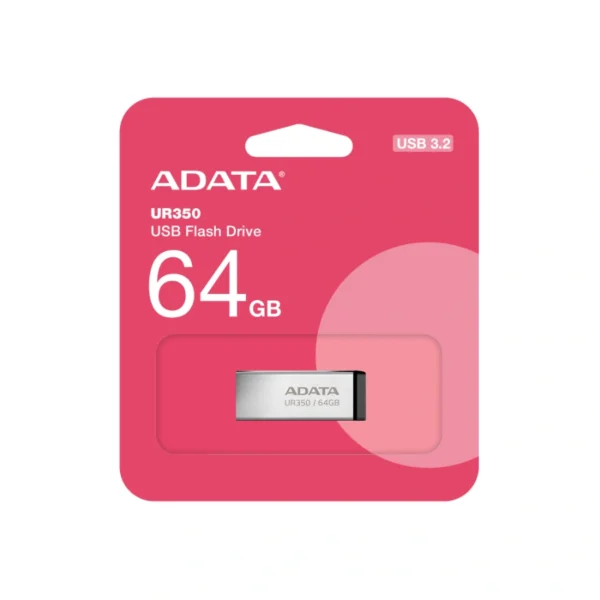 Memoria USB ADATA UR350 / 64GB / USB 3.2 Gen 1 / Sin Tapa / Plata, Negro - Image 1