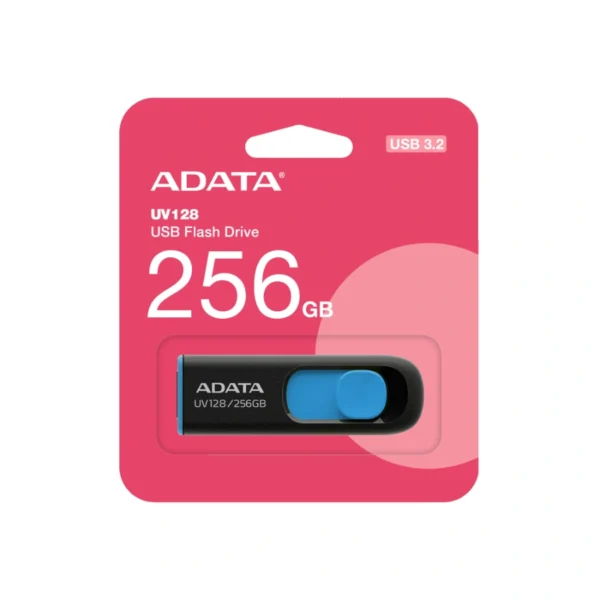Memoria USB ADATA UV128 / 256GB / USB 3.2 Gen 1 / Deslizante / Negro Con Azul - Image 1