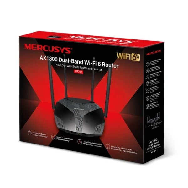 Ruteador Inalámbrico MERCUSYS MR70X / Hasta 1800 Mbps / 2.4 Ghz-5 GHz / 4X RJ-45 / 4 Antenas Externas Ajustables / Color Negro - Image 4