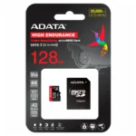 Tarjeta MicroSD ADATA HIGH ENDURANCE / 128GB / Clase 10 / Lectura 100MB/s / Escritura 80MB/s / Con Adaptador / Uso Rudo / UHS-I