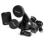 Kit De Movilidad VORAGO MK-300 / Cargador Para Auto / Cargador De AC / Cable Hibrido 2 En 1 / Trenzado / 1 M Largo / Soporte Magnético Para Celular / X2 Placa Metálica Para Celular / Negro