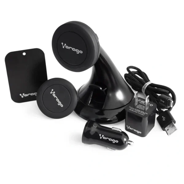 Kit De Movilidad VORAGO MK-300 / Cargador Para Auto / Cargador De AC / Cable Hibrido 2 En 1 / Trenzado / 1 M Largo / Soporte Magnético Para Celular / X2 Placa Metálica Para Celular / Negro - Image 1