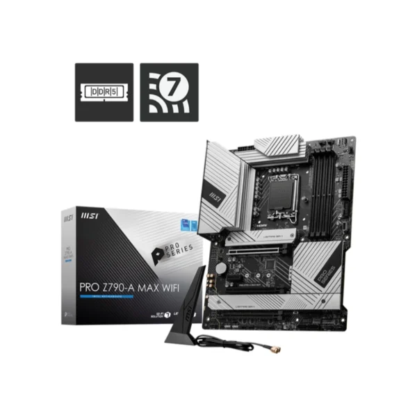 Tarjeta Madre MSI PRO Z790-A MAX WIFI / ATX / LGA1700 / 256GB X4 DDR5 7800Mhz, XMP / X6 SATA / X4 M.2 PCIe 4.0 x4 / X1 HDMI, X1 DisplayPort, X4 USB-A 3.2, X1 USB-2.0, X1 USB-C, X1 RJ45, X5 3.5MM / Wi-Fi 7 / Flash BIOS / Blanco - Image 1