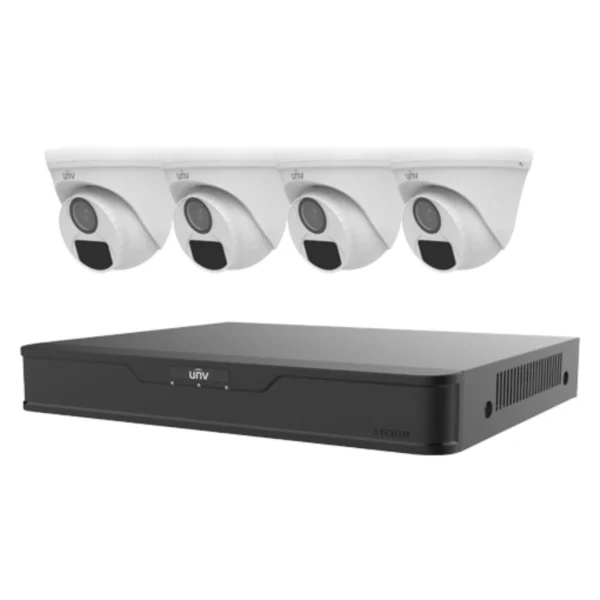 KIT De Vigilancia UNIARCH KIT XVR301-04G3&amp/4 UAC-T112-F28 / 2MP / IR 20 Mts / DVR 4 Canales / 4 Cámaras Tipo Domo / Incluye Fuente De Poder Y Accesorios / Uso Exterior IP67 / Blanco-Negro - Image 1