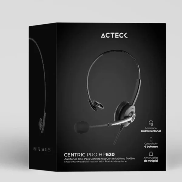 Diadema ACTECK CENTRIC PRO HP620 / Micrófono / Alámbrico / Llamadas / USB-A / Cable 2 M / Over-Ear / Negro - Image 5