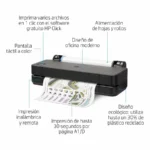 Plotter HP DESIGNJET T250 / Inyección Térmica / USB, Wi-Fi, Ethernet / 2400X1200 dpi / Color / Pantalla Táctil / Oficina, Industria, Mapas, Dibujos, Posters, Renders / Color Negro