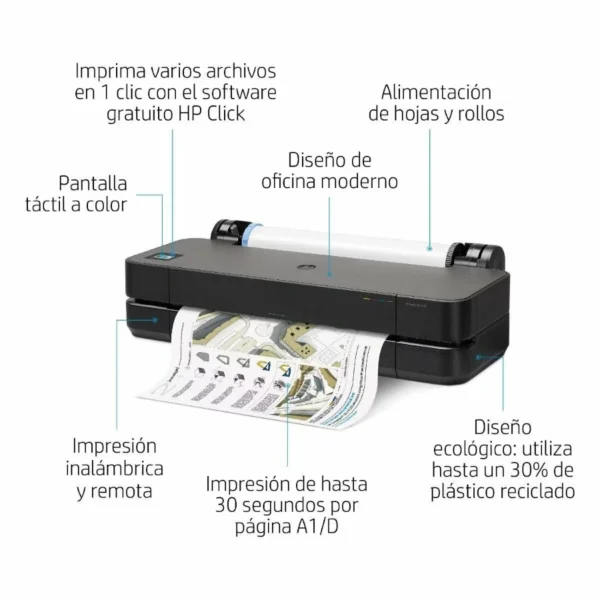 Plotter HP DESIGNJET T250 / Inyección Térmica / USB, Wi-Fi, Ethernet / 2400X1200 dpi / Color / Pantalla Táctil / Oficina, Industria, Mapas, Dibujos, Posters, Renders / Color Negro - Image 1