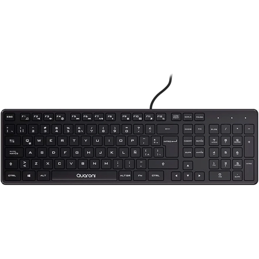 515rCluhXpL._AC_SL1000_ Teclado QUARONI TAQ01 / Alámbrico / Conexión USB / Cable 1.4 M / 104 Teclas / español / Teclas Multimedia/Función / Color Negro - Image 1
