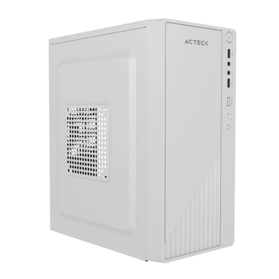 AC-939546-A Gabinete ACTECK Kioto GC220F / Mini Torre / Micro-ATX / Fuente De Poder Incluida 500W / Ventana Lateral De Metal / 2X USB 2.0, 3.5Mm / Blanco - Image 3