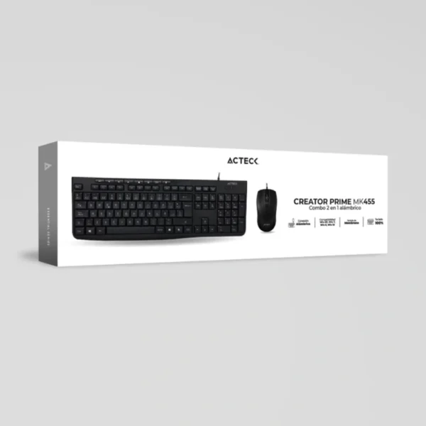 Kit De Teclado Y Mouse ACTECK Creator Prime MK455 / Membrana / Alámbrico / USB / Cable 1.5m / 1600DPI Ajustables / 3 Botones / Español / Negro - Image 4