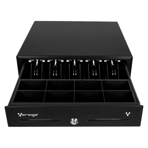 Cajón De Dinero VORAGO CD-100 / Con Llave / Compartimiento Para 5 Billetes Y 8 Monedas De Distinta Denominación / RJ11 / Negro - Image 2