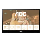 Monitor Portátil AOC 16T3E / 15.6" / 1920 X 1080 FHD / 60Hz / 4ms / USB-C, 3.5mm / Táctil / Bocinas / Panel IPS / Negro