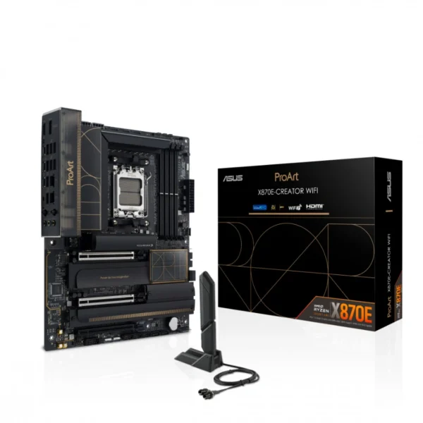 Tarjeta Madre ASUS PROART X870E-CREATOR WIFI / ATX / AM5 / 192GB X4 DDR5 8000Mhz / X4 SATA / X2 M.2 PCIe 5.0 x4, X2 M.2 PCIe 4.0 x4 / X1 HDMI, X1 DisplayPort, X7 USB-A 2.0, X3 USB-C, X2 RJ45, X3 3.5MM / Bios Flashback / Wi-Fi 7 / Negro - Image 1
