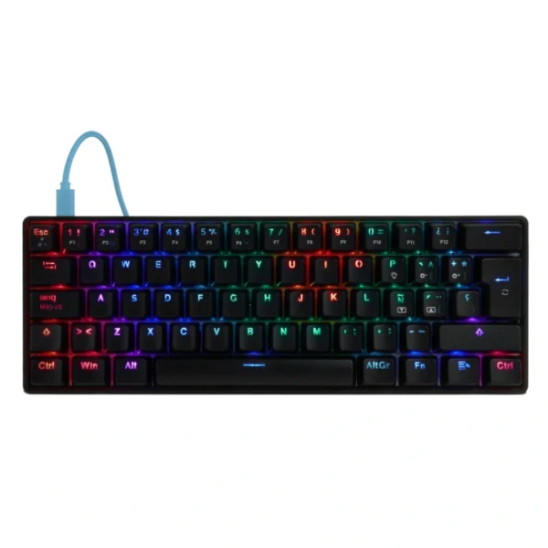 Teclado Mecánico GAME FACTOR RGB KBG560 / Alámbrico / Anti-Ghosting / USB / Switch Gateron Azul / 1.5M / 61 Teclas / Español / Negro-Azul - Image 2