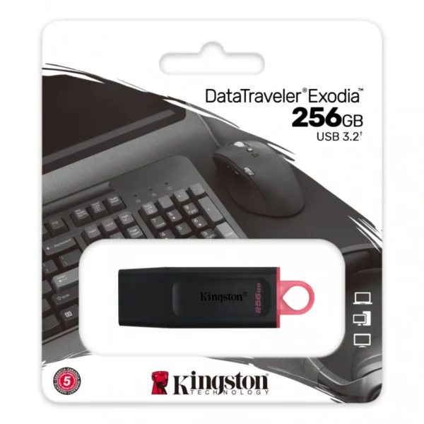 Memoria USB KINGSTON DATATRAVELER EXODIA / 256GB / USB-A 3.2 / Argolla Para Llavero / Negro - Image 1