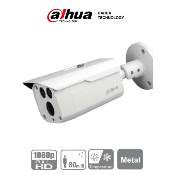 Cámara De Vigilancia DAHUA Tipo Bala IR HDCVI / 2Mp / Full HD / Lente De 3.6mm, 6mm, 8mm / Ir De 80Mts / Para Exterior IP67 / Blanco - Image 1