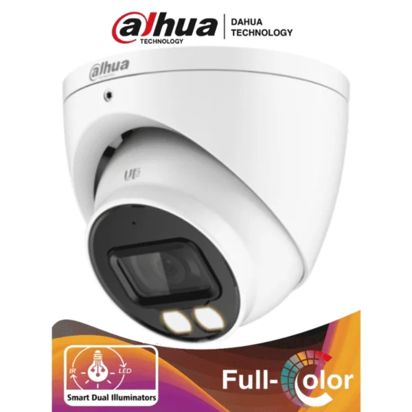 Cámara De Vigilancia DAHUA Domo / 2Mp / Full Color / Starlight / Micrófono Integrado / Lente De 2.8mm, 3.6mm / Ir De Luz 40Mts / CVI / CVBS / AHD / TVI / Para Exterior IP67 / Blanco - Image 1