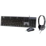 Kit De Oficina PERFECT CHOICE PC-201700 / Teclado, Mouse, Diadema Con Micrófono / Alámbrico / USB / Cable 1.5M/1.3 M / 1000DPI / 3 Botones / Micrófono / Español / Azul