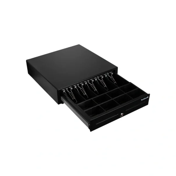 Cajón De Dinero TECHZONE / Con Llave, Pulso Y Manual / Compartimiento Para 5 Billetes Y 8 Monedas De Distinta Denominación / RJ11 / Color Negro - Image 2
