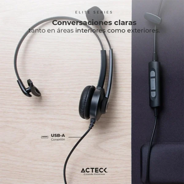Diadema ACTECK CENTRIC PRO HP620 / Micrófono / Alámbrico / Llamadas / USB-A / Cable 2 M / Over-Ear / Negro - Image 3