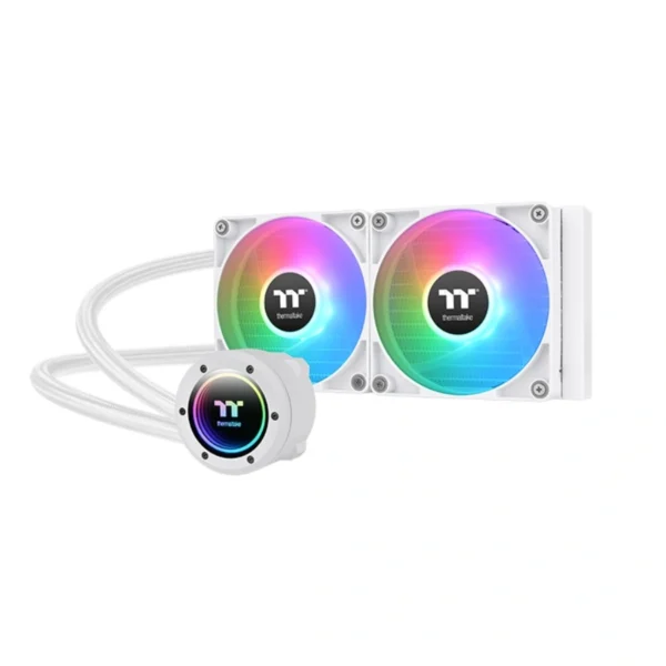 Enfriamiento Liquido AIO THERMALTAKE TH240V2 ARGB SNOW / 240MM / 3300 RPM / 57.05 CFM / 25.8dBA / Intel-AMD / 12V 4-Pin, 5V 3-Pin / Blanco - Image 1