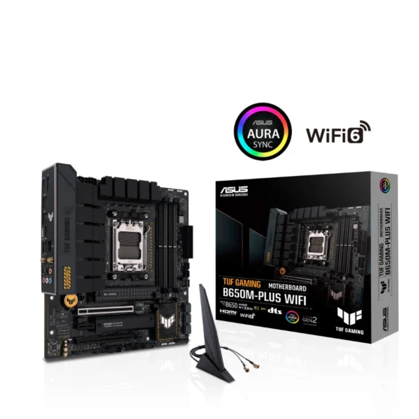 Tarjeta Madre ASUS TUF GAMING B650M-PLUS WIFI / Wi-Fi 6 / Aura-Sync / Micro-ATX / AM5 / 192GB X4 DDR5 7600Mhz AMD EXPO / X4 SATA / X2 M.2 PCIe 4.0 / USB-3.2, USB-C 3.2 Gen X3 / X1 HDMI, X1 DisplayPort / Negro - Image 1