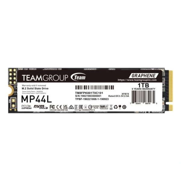Unidad SSD M.2 NVME TEAMGROUP MP44L / 1TB / 2280 / NVMe M.2 / PCIe 4.0 x4 / Lectura 5000 MB/s, Escritura 4500 MB/s / Retail / Color Negro - Image 1