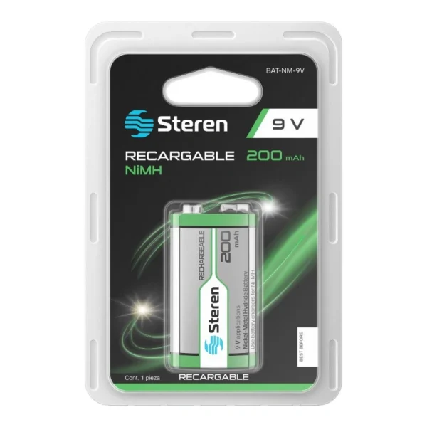 Batería STEREN BAT-NM-9V / Cuadrada / Contiene 1 Pza / 9 V / 200 mAh / 500 Ciclos / Recargable / Múltiples Usos - Image 1