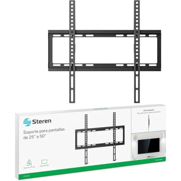 Soporte De Pared STEREN STV-041 / VESA / Para Pantallas 25"- 50" / Hasta 38kg / Ultradelgado / Acero / Negro - Image 1