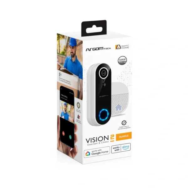 Timbre Inteligente ARGOMTECH VISION 2 / Wifi / Cámara 2MP FHD / Color / Detección De Movimiento / Visión Nocturna / Micrófono / Bocina / Notificaciones En App / Negro - Image 2