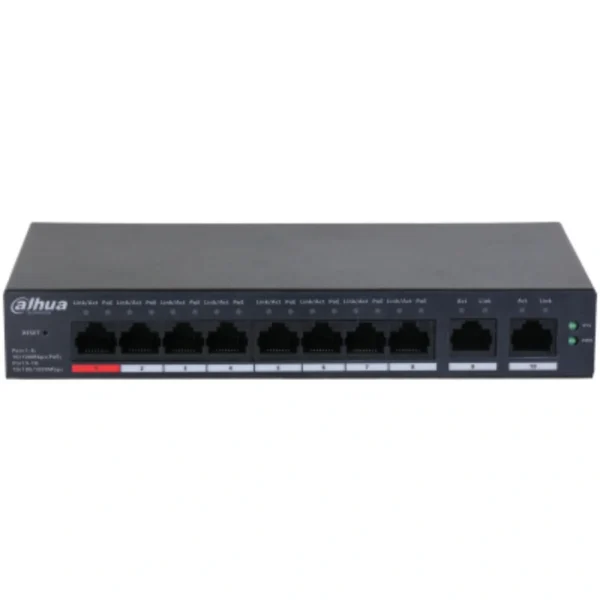 Switch DAHUA DH-CS4010-8ET-110 / Para Escritorio / 8 Puertos PoE 10/100/ Mbps, 2 Puertos Uplink 10/100/1000/ Mbps / Switching 5.6 Gbps / Color Negro - Image 3