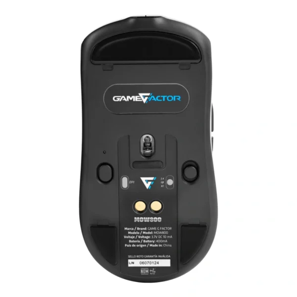 Mouse GAME FACTOR MOW800 RGB / Inalámbrico / 26 000 Dpi / USB, Bluetooth, 2.4 GHz / Sensor Pixart 3395 / Base Magnética / Negro - Image 3