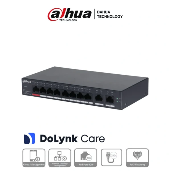Switch DAHUA DH-CS4010-8ET-110 / Para Escritorio / 8 Puertos PoE 10/100/ Mbps, 2 Puertos Uplink 10/100/1000/ Mbps / Switching 5.6 Gbps / Color Negro - Image 1