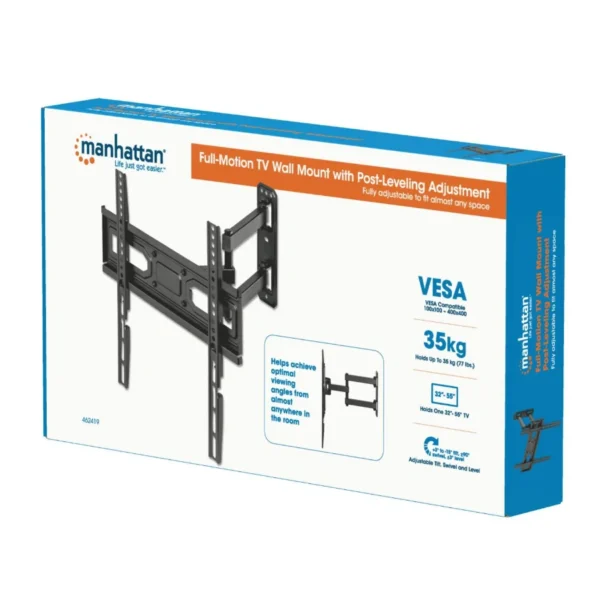 Soporte De Pared MANHATTAN 462419 / Para TV / 32" A 55" / VESA / Hasta 35Kg / Articulado / Ajuste De Inclinación / Acero / Negro - Image 8