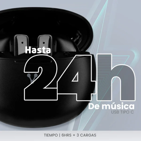 Audífonos Inalámbricos VORAGO ESB-310 - Micrófono Integrado, USB Tipo C, Bluetooth 5.4, Estuche de Carga, 6 Hrs de Reproducción, Negro - Touch - Image 9