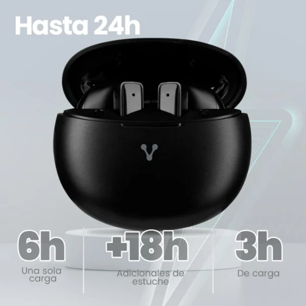 Audífonos Inalámbricos VORAGO ESB-310 - Micrófono Integrado, USB Tipo C, Bluetooth 5.4, Estuche de Carga, 6 Hrs de Reproducción, Negro - Touch - Image 8