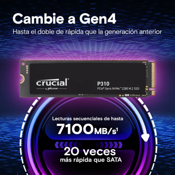 Unidad SSD M.2 NVME Crucial P310 1TB - 2280, 6000 MB/s Escritura, 7100 MB/s Lectura, PCI Express 4.0 - Image 6