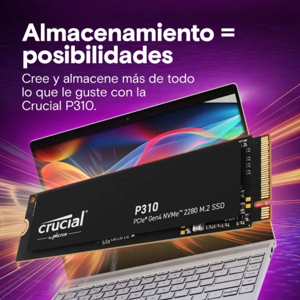 Unidad SSD M.2 NVME Crucial P310 1TB - 2280, 6000 MB/s Escritura, 7100 MB/s Lectura, PCI Express 4.0 - Image 2