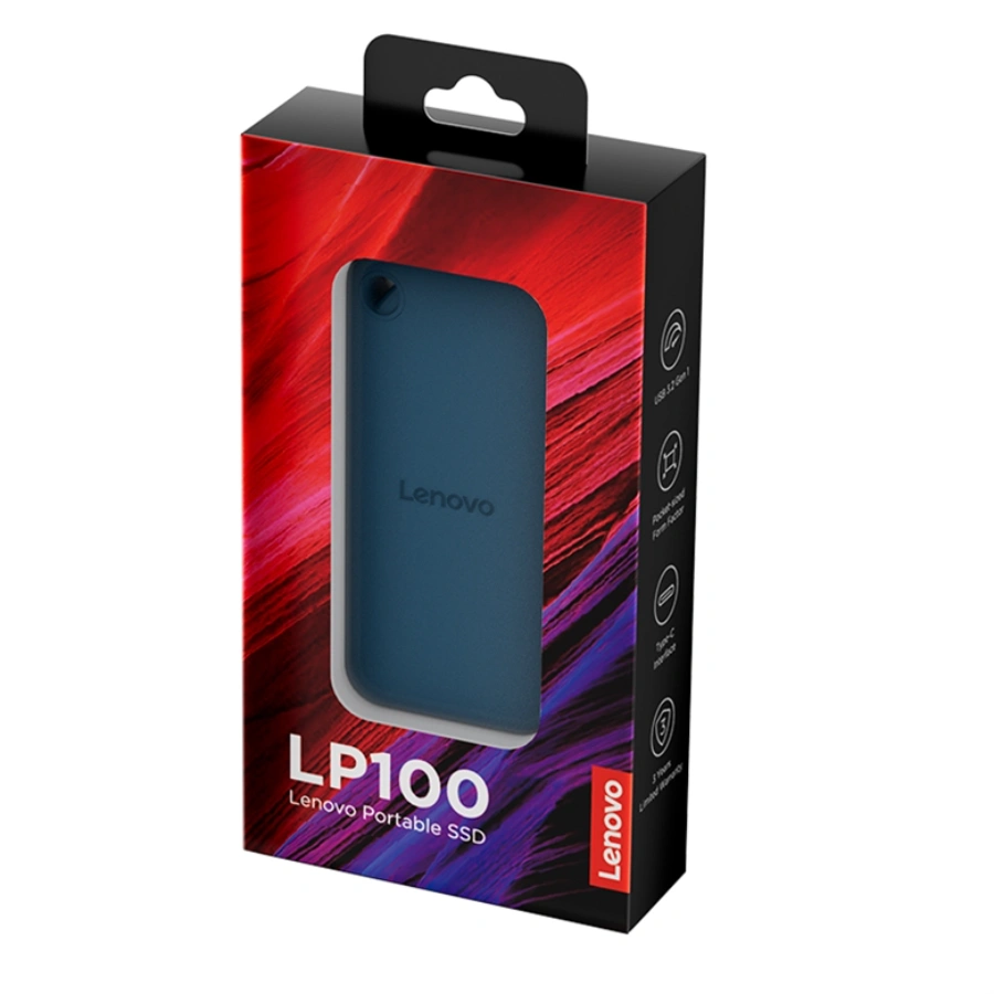 lenovo-lp100-external-storage-blue-package-view Unidad De Estado Solido SSD Externo Lenovo LP100 - 500GB, USB-C 3.2 Gen 1, 450MB/S, Azul - Image 1