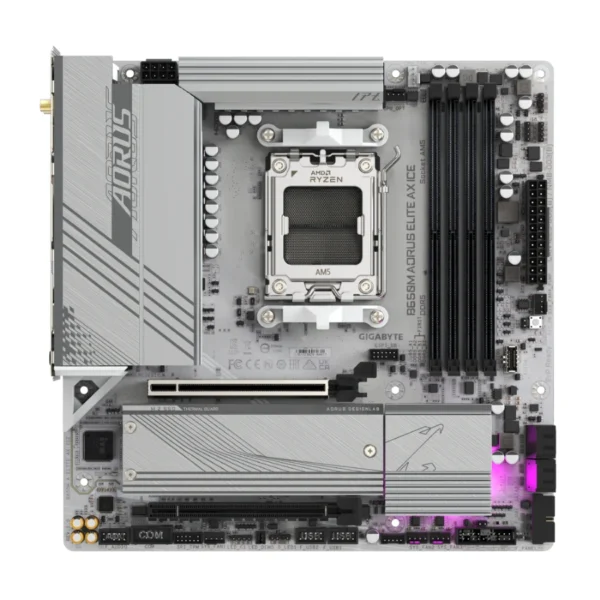 Tarjeta Madre GIGABYTE B650M AORUS ELITE AX ICE - Socket AM5, 256GB X4 DDR5 8000Mhz, Hdmi, Dp, / PCIe 5.0, Wi-fi 6E, Bluetooth, Micro-ATX - Image 2