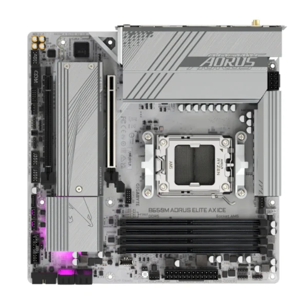 Tarjeta Madre GIGABYTE B650M AORUS ELITE AX ICE - Socket AM5, 256GB X4 DDR5 8000Mhz, Hdmi, Dp, / PCIe 5.0, Wi-fi 6E, Bluetooth, Micro-ATX - Image 4