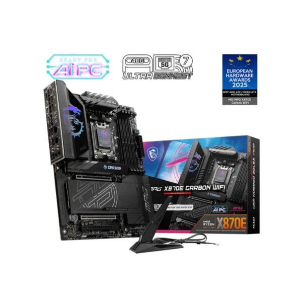 Tarjeta Madre MSI MPG X870E CARBON WIFI - Socket AM5, 128GB X4 DDR5 8400Mhz, Hdmi, Dp, M.2 PCIe 5.0, USB 3.2, 2.0, Wi-Fi 7, Bluetooth - ATX - Image 1